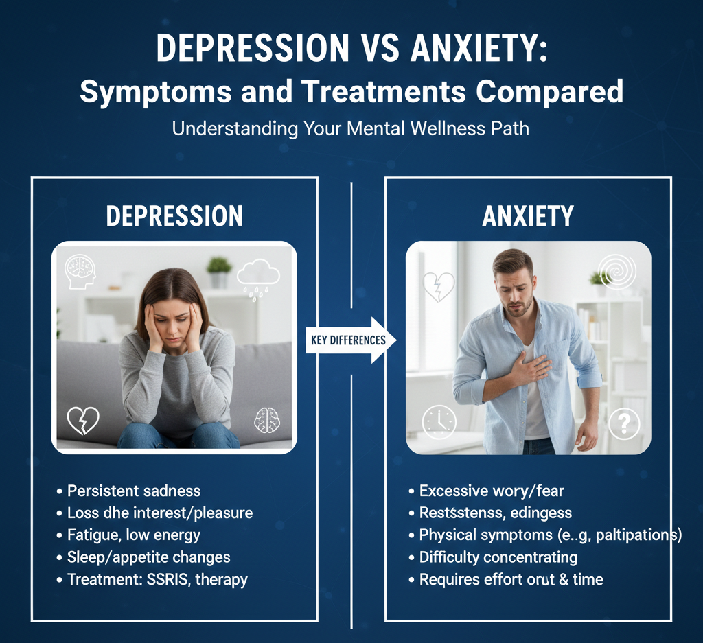 Depression vs Anxiety: Symptoms and Treatments Compared